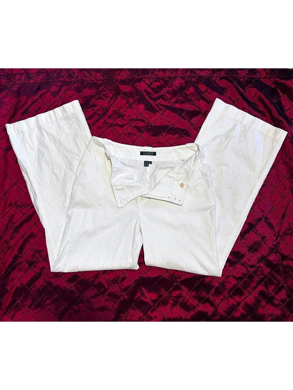 LRL Wide Leg Pants Jeans Linen Cotton White Size 8
